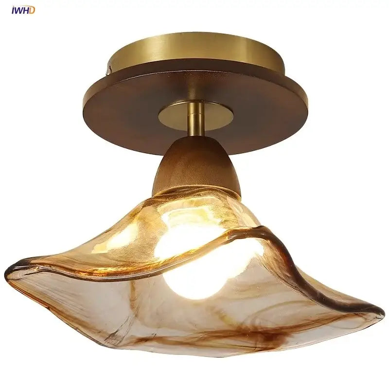 Decorbites™ amber glass led ceiling light with warm-toned hand-blown glass and bronze-finished metal base in japan style vintage design