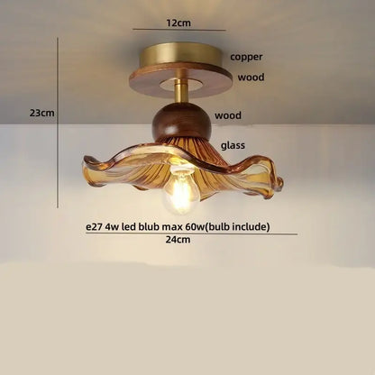 DecorBites amber glass led ceiling light with warm amber glass and wooden accents in Japan style vintage design