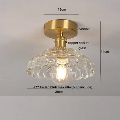 DecorBites amber glass led ceiling light with bubble glass pendant and brass copper fixture for vintage wood luminaires