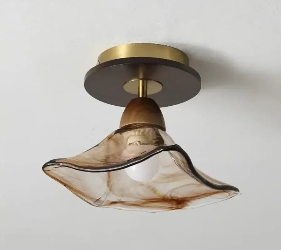 DecorBites amber glass LED ceiling light with warm amber glass and brass dark wood Japan style vintage luminaires