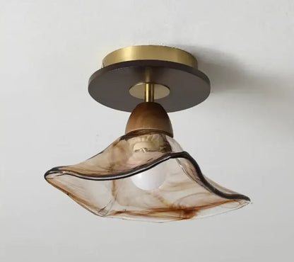 DecorBites amber glass LED ceiling light with warm amber glass and brass dark wood Japan style vintage luminaires