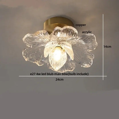 DecorBites amber glass led ceiling light with clear acrylic flower shape and copper base in japan style vintage design