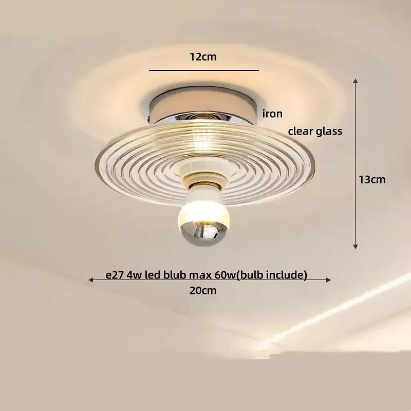 Modern decorbites amber glass led ceiling light with chrome iron base and concentric ridged glass led ceiling shade