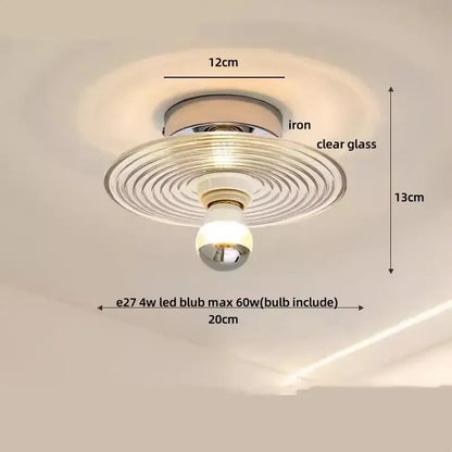Modern decorbites amber glass led ceiling light with chrome iron base and concentric ridged glass led ceiling shade