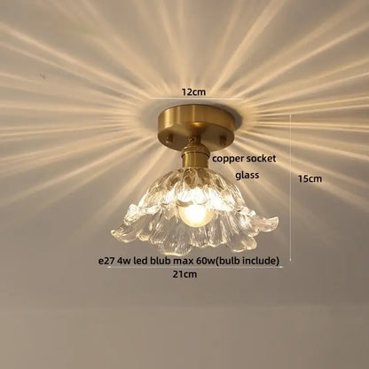 Decorbites amber glass led ceiling light with delicate flower-shaped clear glass and brass copper socket with e27 bulb