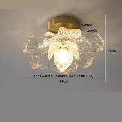 DecorBites™ amber glass LED ceiling light with translucent acrylic flower design and copper base for vintage decor