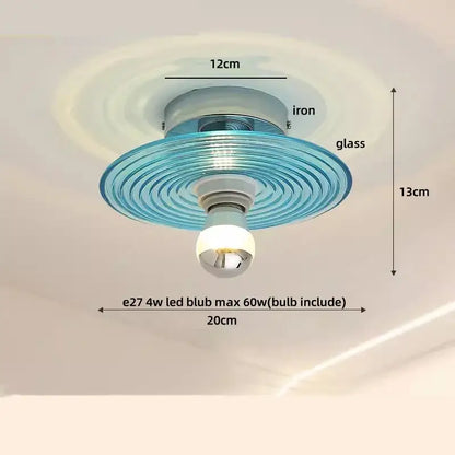DecorBites™ amber glass led ceiling light with a translucent blue glass shade and iron base in japan style vintage design
