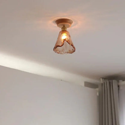 Decorbites™ amber glass led scalloped edge pendant light in warm amber hue for modern glass led ceiling use