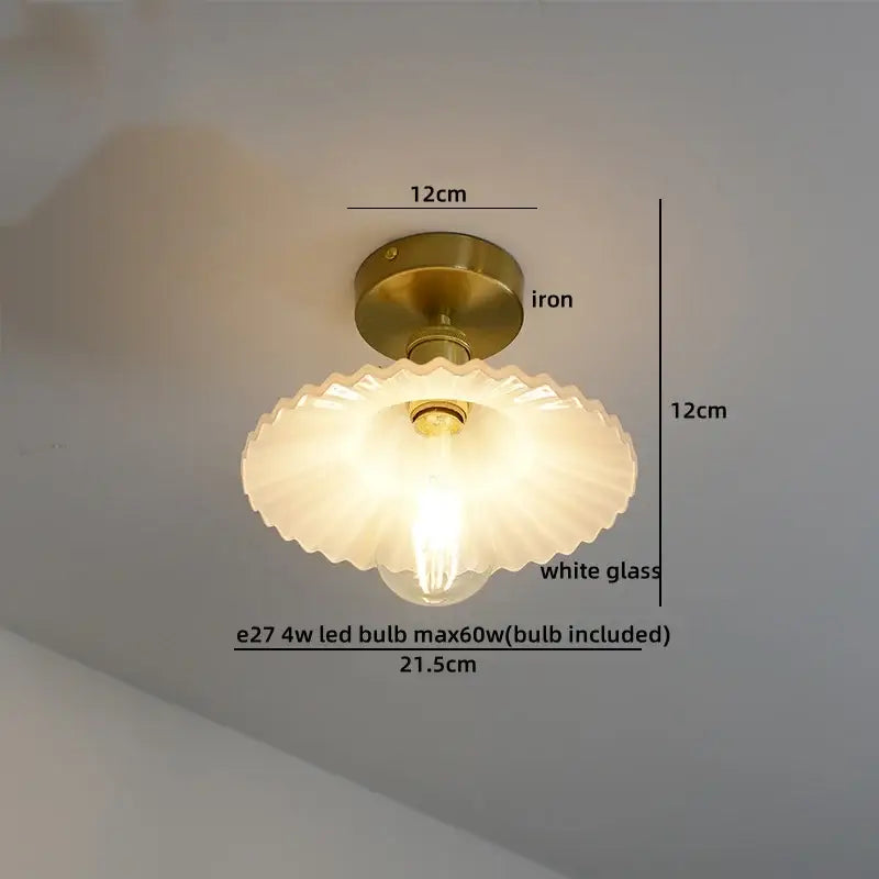 Vintage-style ceiling light with brass iron base and white scalloped glass shade for decorbites amber glass led ceiling lights