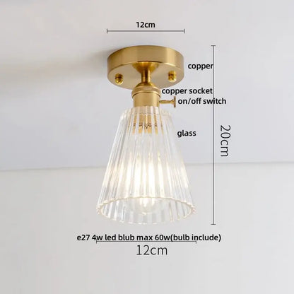 DecorBites™ amber glass led ceiling light with a brass copper finish and fluted glass shade for modern Nordic spaces