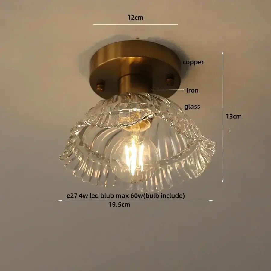 DecorBites™ amber glass led ceiling lights with brass-finished copper iron base and scalloped glass shade for modern rooms