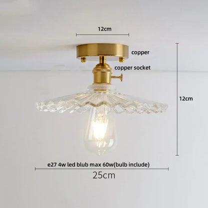 DecorBites™ amber glass led ceiling light with brass copper fixture and faceted glass shade for modern living rooms