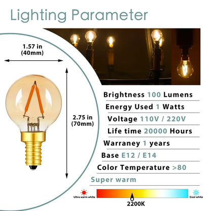 DecorBites amber glass led filament globe bulb with warm white vintage-style orange filament and gold screw base