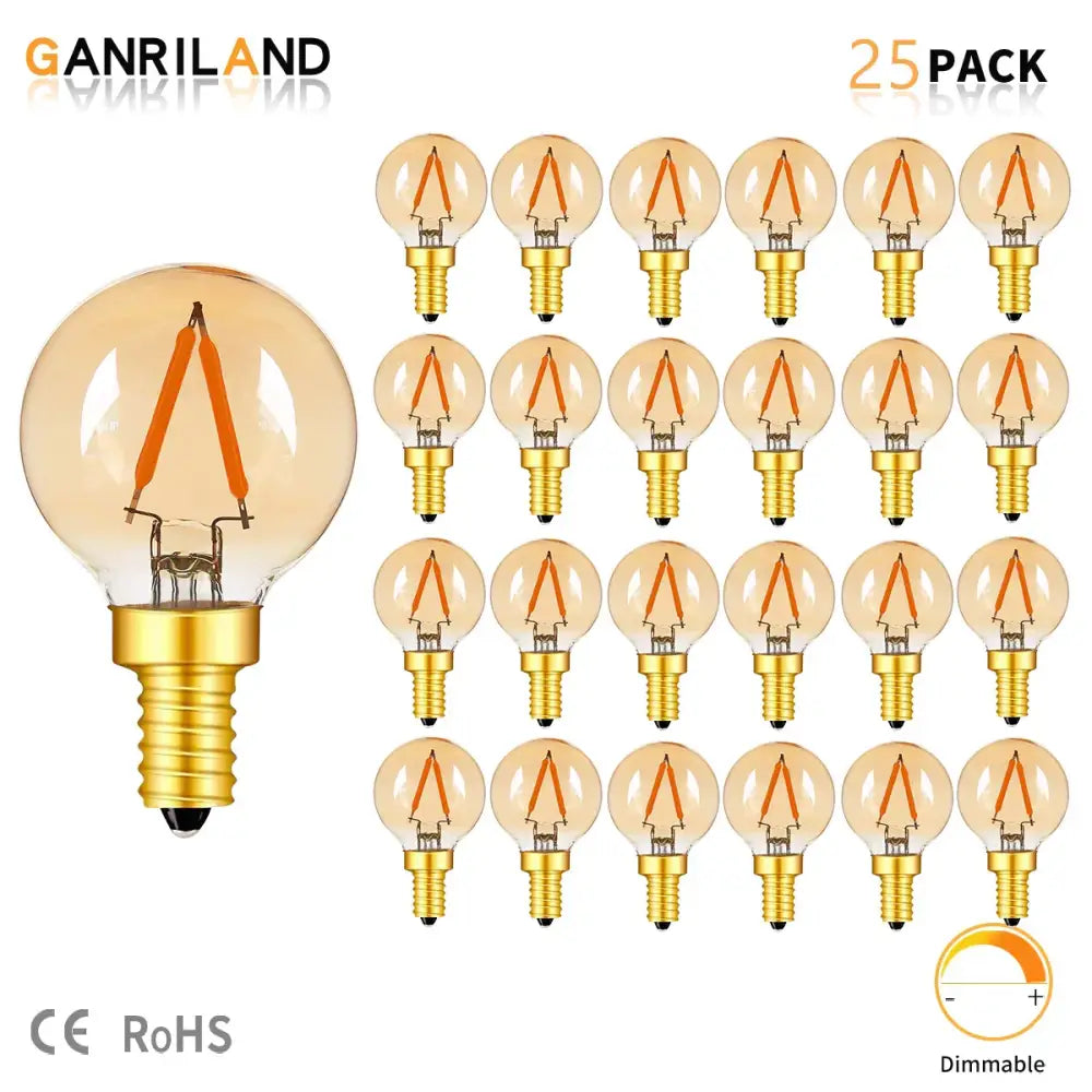 DecorBites amber glass led filament globe bulb with warm amber color and gold-toned screw base dimmable 2200k E12 E14