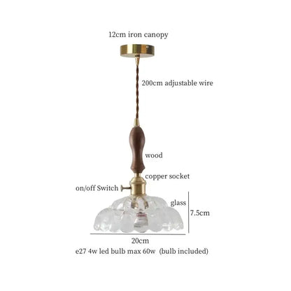 DecorBites amber glass led hanging lamp with brass iron canopy wooden handle and copper socket vintage pendant light