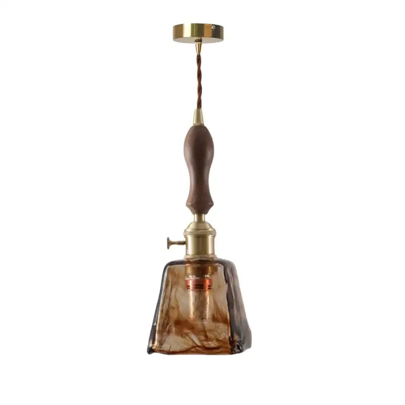 Decorbites amber glass led hanging lamp with vintage amber glass shade brass hardware and wood pull chain for bar loft