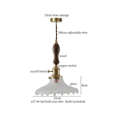 DecorBites amber glass led hanging lamp with brass iron canopy wooden handle copper socket and frosted glass shade