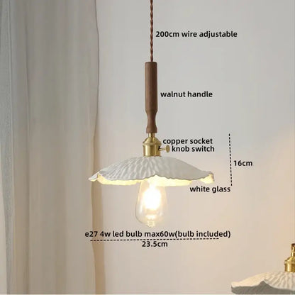 Decorbites amber glass led pendant lamp with white textured glass shade and warm brass copper socket for home decor