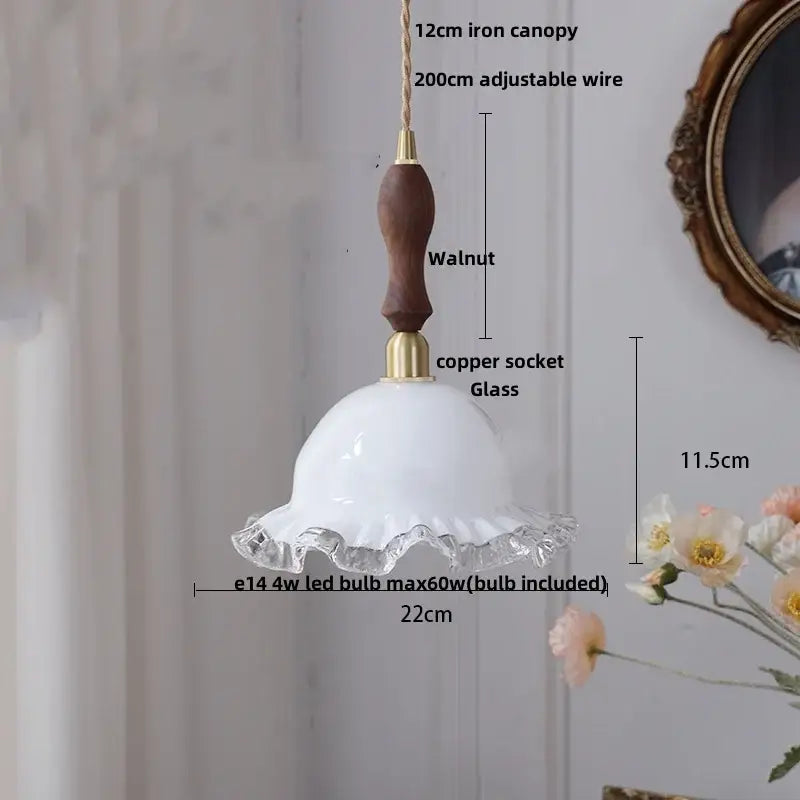 DecorBites™ amber glass led pendant lamp with warm textured ruffled design and brass accents for elegant lighting