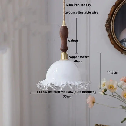 DecorBites™ amber glass led pendant lamp with warm textured ruffled design and brass accents for elegant lighting