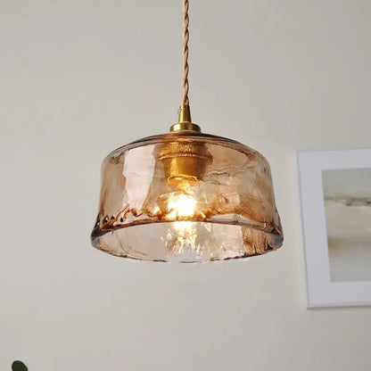 DecorBites amber glass led pendant lamp with warm amber hand-blown glass and brass hardware for dining room lighting