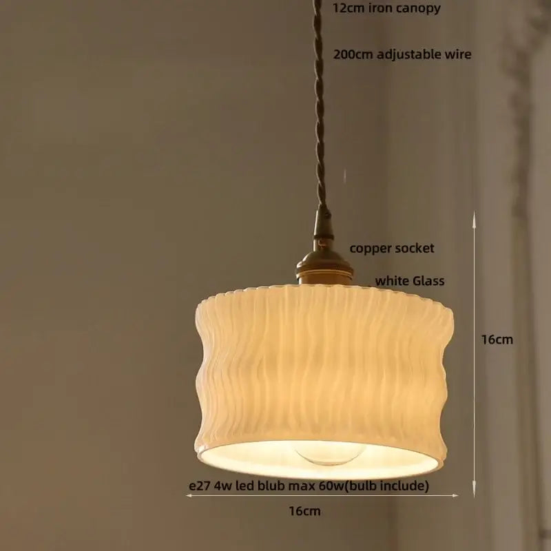 DecorBites amber glass led pendant light with warm white ribbed glass and adjustable copper socket modern home lighting