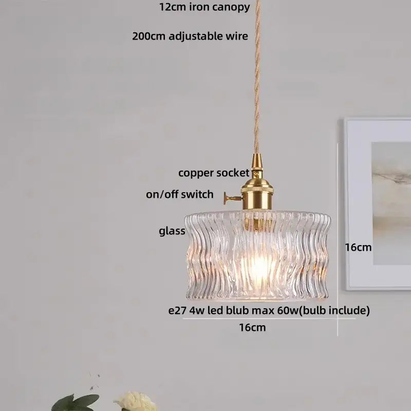 DecorBites amber glass led pendant light with clear textured glass and brass metal components for modern home lighting