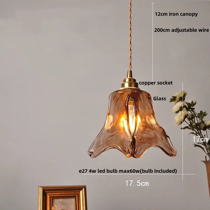 DecorBites amber glass pendant light with warm amber hand-blown glass, copper socket, and iron canopy light fixture