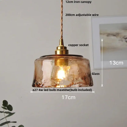 DecorBites amber glass pendant light fixture with warm amber textured glass and vintage copper E27 hanging lamp design