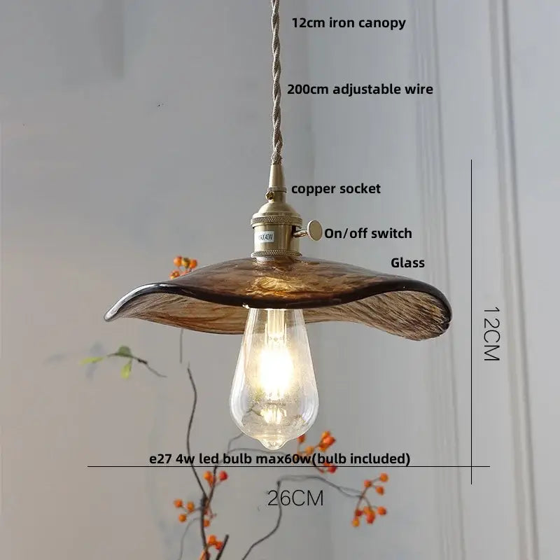 Decorbites amber glass pendant light fixture with amber glass shade copper socket and adjustable wire suspension