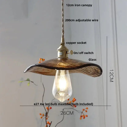 Decorbites amber glass pendant light fixture with amber glass shade copper socket and adjustable wire suspension