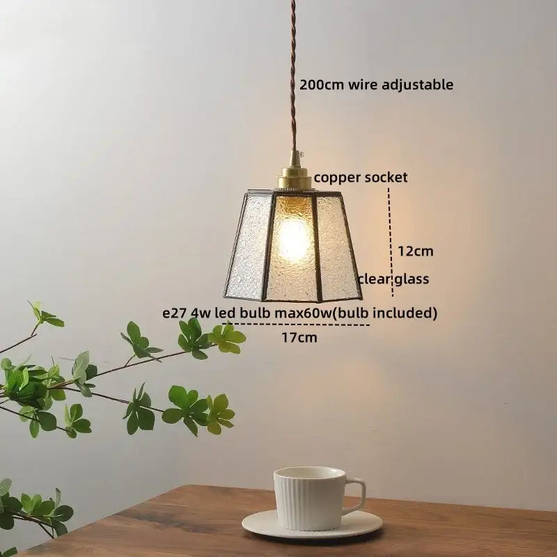 DecorBites amber glass led pendant light with copper socket and clear glass panels for Nordic modern home decor