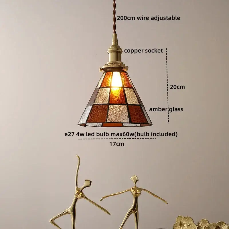 Decorbites™ amber glass led pendant light with warm amber geometric panels and copper suspension for modern home decor
