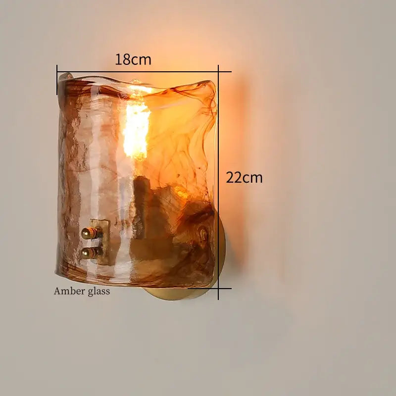 DecorBites™ amber glass led wall lamp with textured hand-blown design and warm glowing light for minimalistic copper lighting