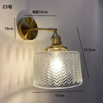 Decorbites amber glass led wall light fixture with clear chevron glass lampshade and brass finish sconce