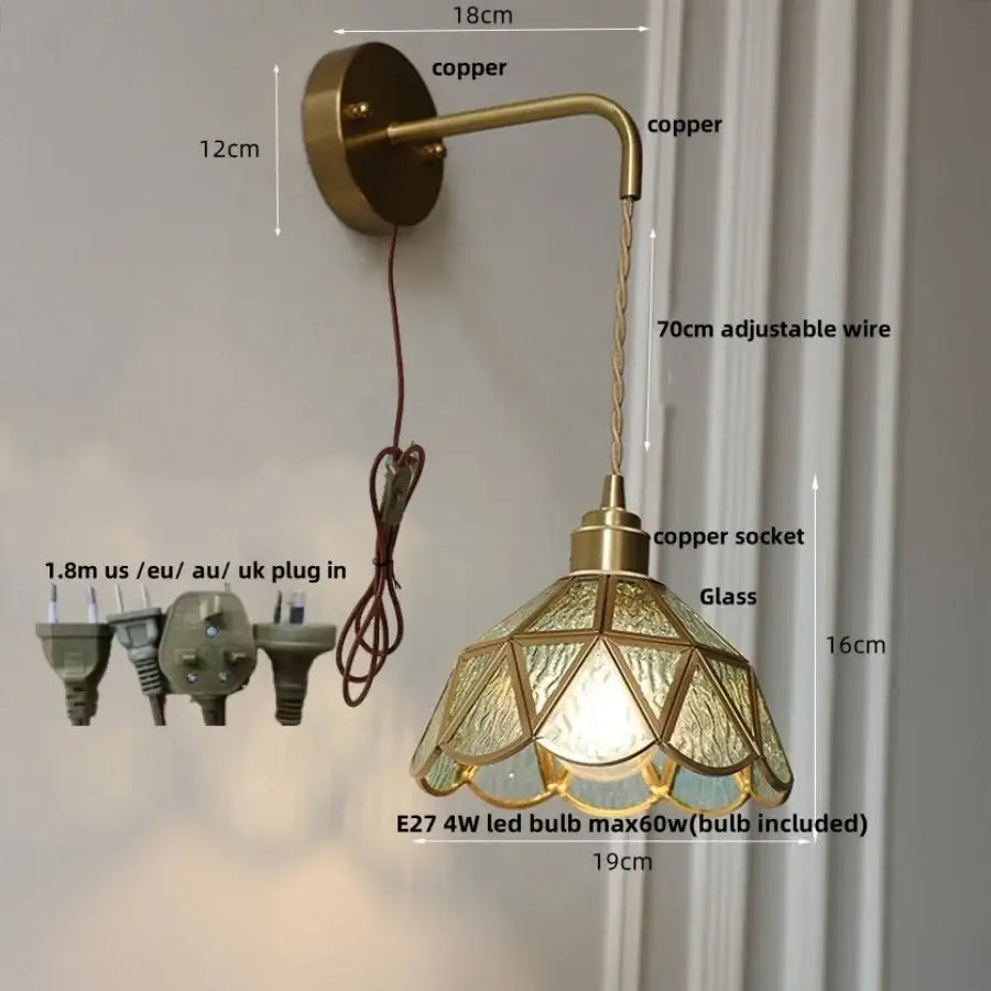 Antique brass-finished decorBites led wall light with amber textured glass shade for bedroom and staircase use