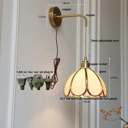 Vintage-style copper wall light with amber glass led wall light for bedroom and staircase by decorbites