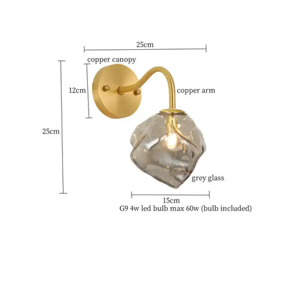 A decorbites amber glass led wall light with polished copper arm and textured grey glass shade for vintage decor