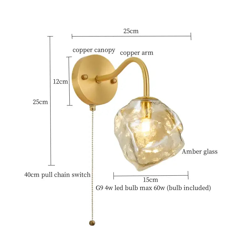 DecorBites amber glass led wall lights with warm amber glass lamp and copper canopy for vintage Japanese home decor