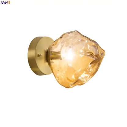 Gold-toned wall lights with faceted amber glass globe by DecorBites amber glass led vintage Japanese home decor wandlamp