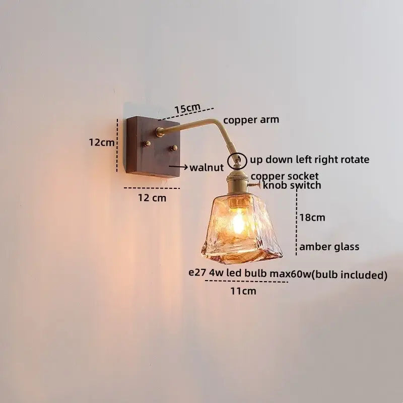 Antique brass-finished copper wall sconce with faceted amber glass shade decorbites amber glass led pull chain switch