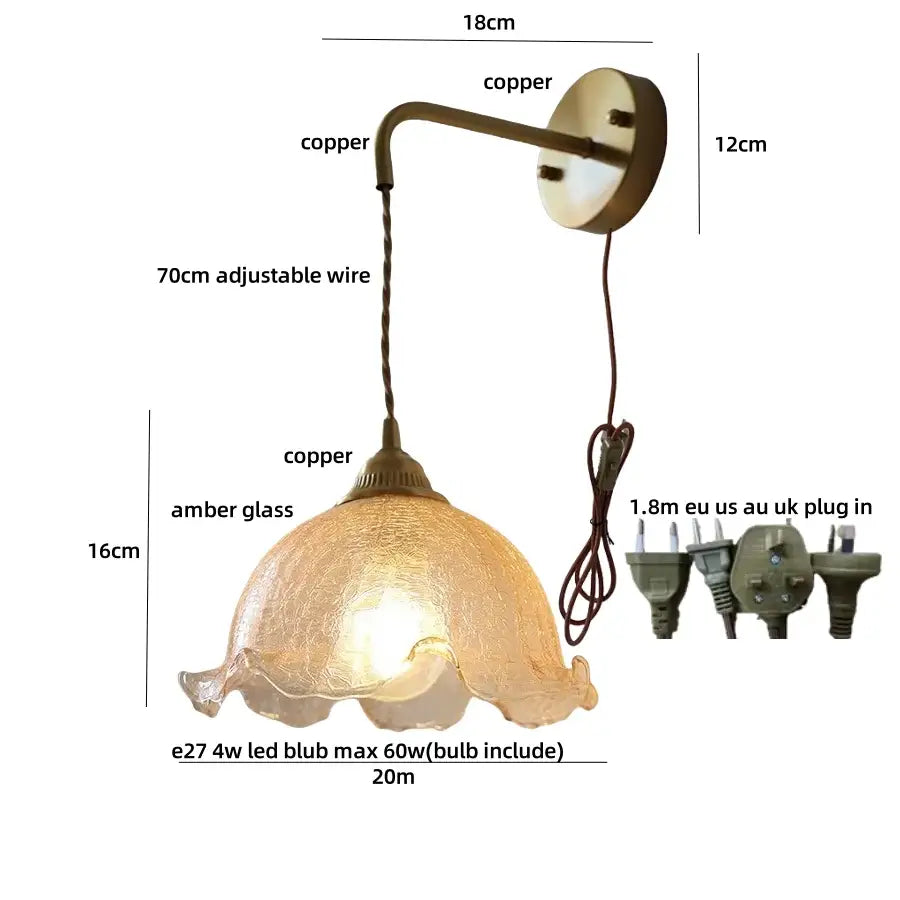 Antique-style copper wall sconce with textured amber glass shade decorbites amber glass led for bedroom and bathroom