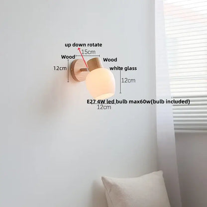 Minimalist wall sconce with natural wood base and frosted white glass shade decorbites amber glass led stair light