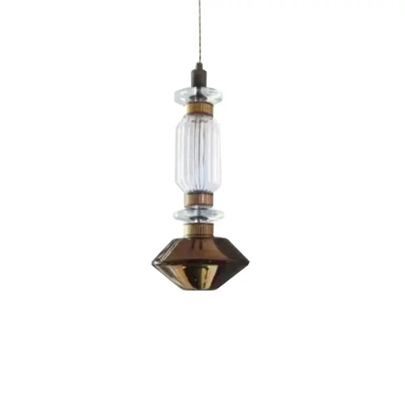 Modern decorbites amber glass pendant light with clear ribbed amber glass and bronze diamond-shaped base for hotel bedroom