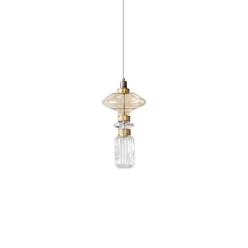 DecorBites amber glass pendant light with frosted amber top and ribbed crystal base for hotel bedroom and bar