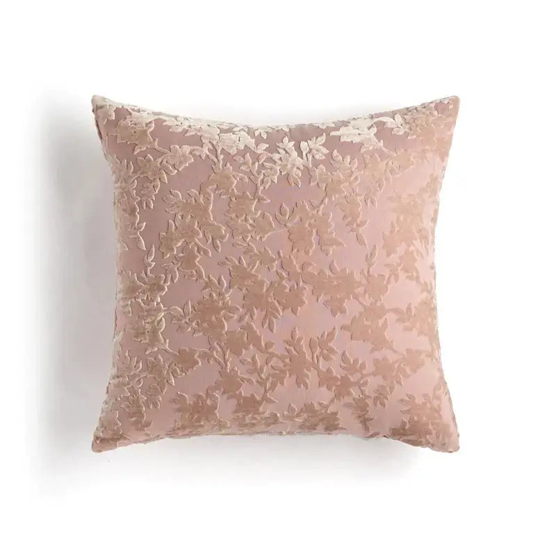A set of 2 decorbites™ ancient art vintage baroque cushion covers in blush pink velvet with raised floral pattern