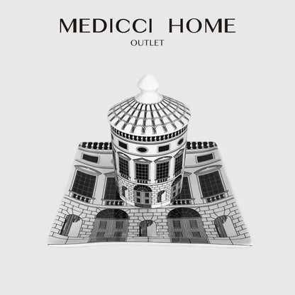 White ceramic candlestick with black detailing resembling ancient roman architecture for luxury home decor