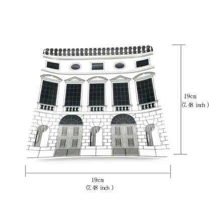 Black and white illustrated ancient roman architecture ceramic incense candlestick wall decal 19cm x 19cm by DecorBites
