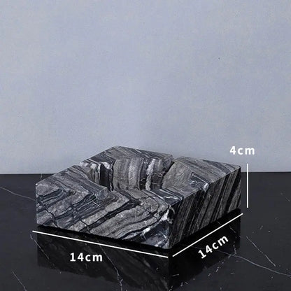 Black and gray striped marble ashtray with ancient wood grain texture rectangular 14cm by 14cm by 4cm luxury accessory