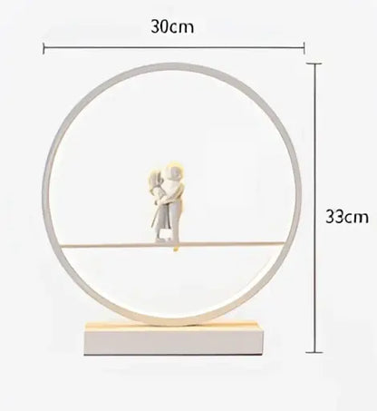 Decorbites™ angel doll bird table lamp with circular led light and minimalist silver frame features two figurines